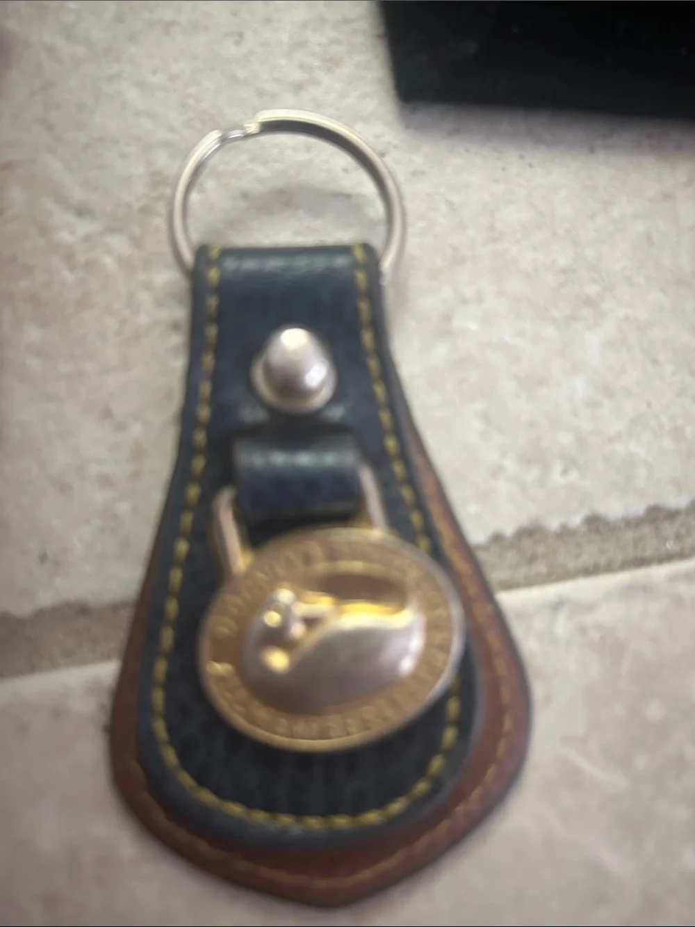 Dooney & Bourke Black and Tan Leather Coin Pouch with Key Fob